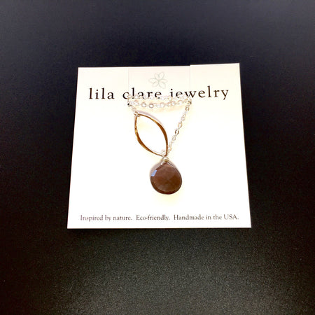 Lila Clare Jewelry Sterling Silver Ella Chocolate Moonstone Gem Single Leaf Necklace