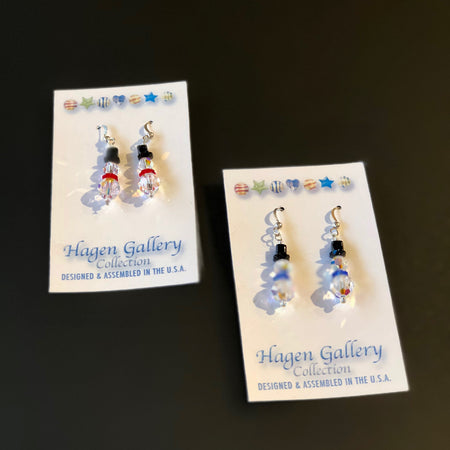 Hagen Gallery Blue Snowmen Crystal Earrings