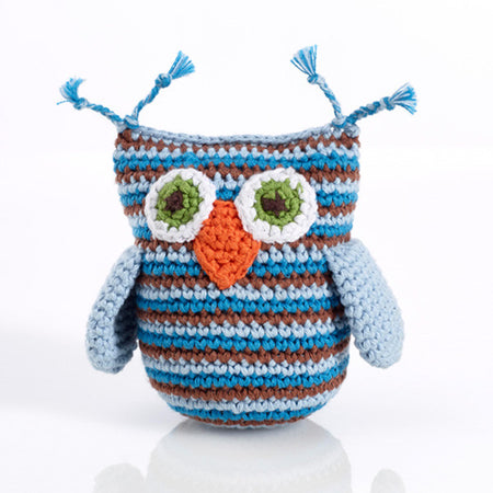Pebble Owl Rattle--Blue Stripey