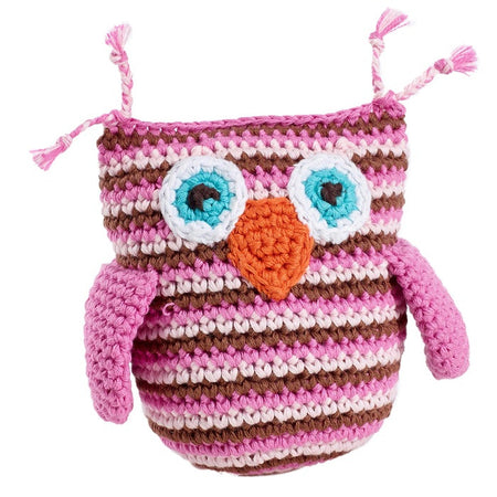 Pebble Owl Rattle--Pink Stripey